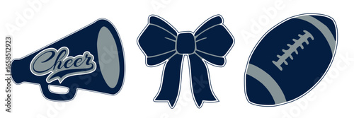 Cheerleader illustration. Dallas Cheerleading Bow, a Megaphone and a Football. Vector cheerleading illustration.
