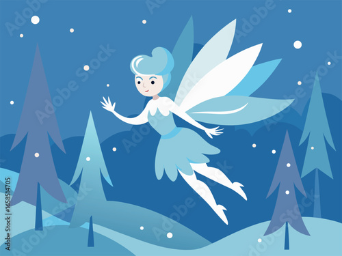 Fairy in the winter forest. Illustration in vector format.