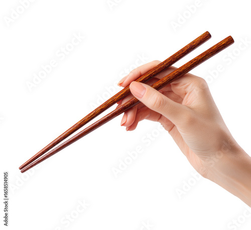 A hand holds wooden chopsticks (1)