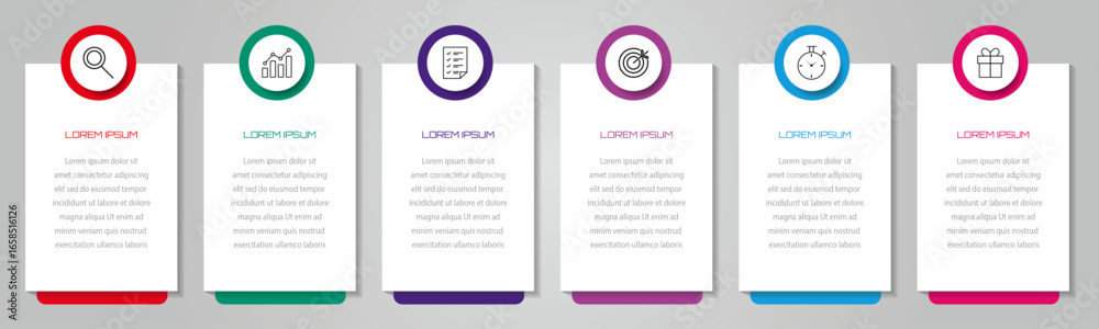 Obraz premium Business data visualization timeline process infographic template design with icons | 6 steps business infographic diagram with circle 