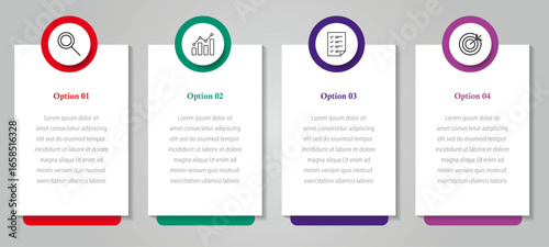 Business data visualization timeline process infographic template design with icons | 4 steps business infographic diagram with circle 