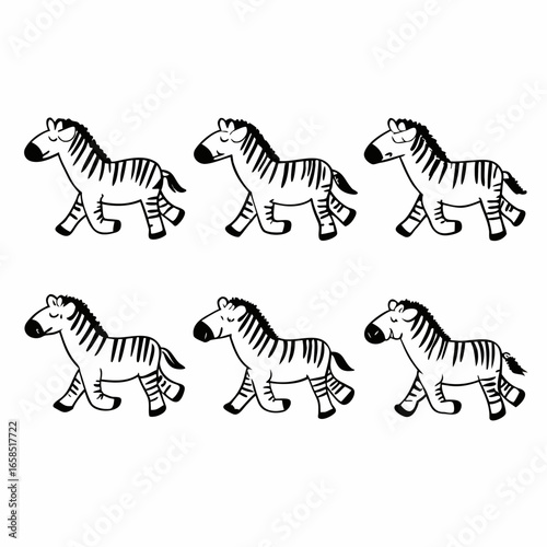 Cute zebra cartoon character isolated on white background in various poses and activities