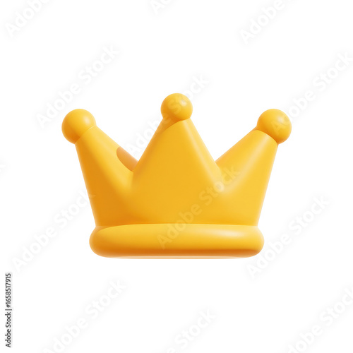 3D rendered, bright yellow crown.  Rounded, cartoonish style