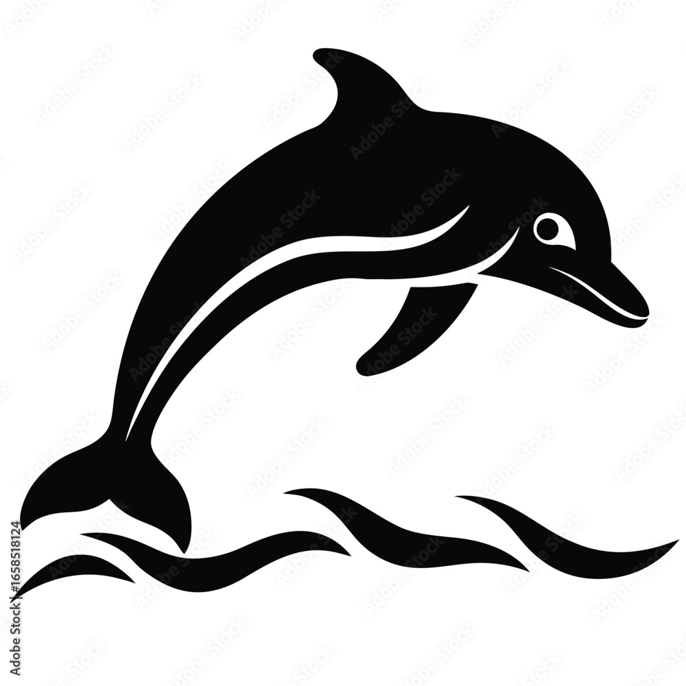 Obraz premium A simple black and white vector silhouette of a marine mammal, like a dolphin, swimming in the ocean