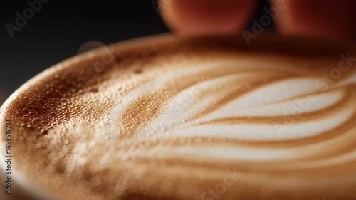 Creamy coffee cup with latte foam art, smooth texture and warm tones, inviting cozy moments with hot beverage drink in cup foam latte