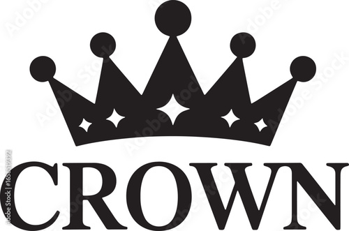Elegant Crown Silhouette Vector Illustration with Star Accents on Transparent Backdrop