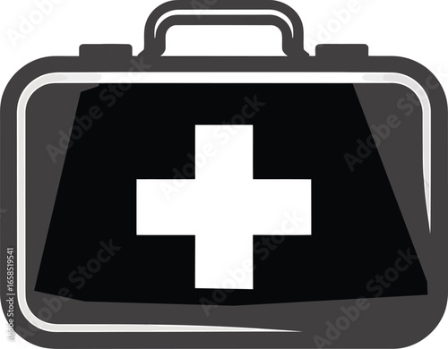 First Aid Kit A Simple Black and White Vector Illustration of a Medical Kit Design