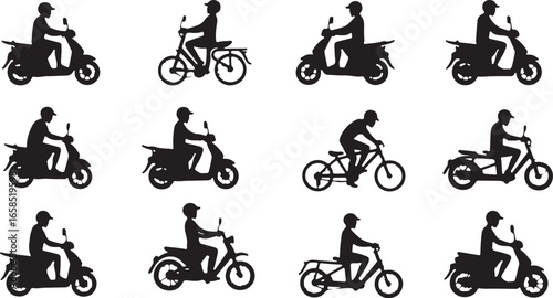 A vector illustration of various sport bicycle silhouettes for cyclists and riders
