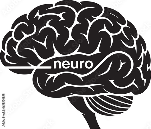 Neuro Vector Illustration of Human Brain Anatomy with Neuro Text on Transparent Backdrop