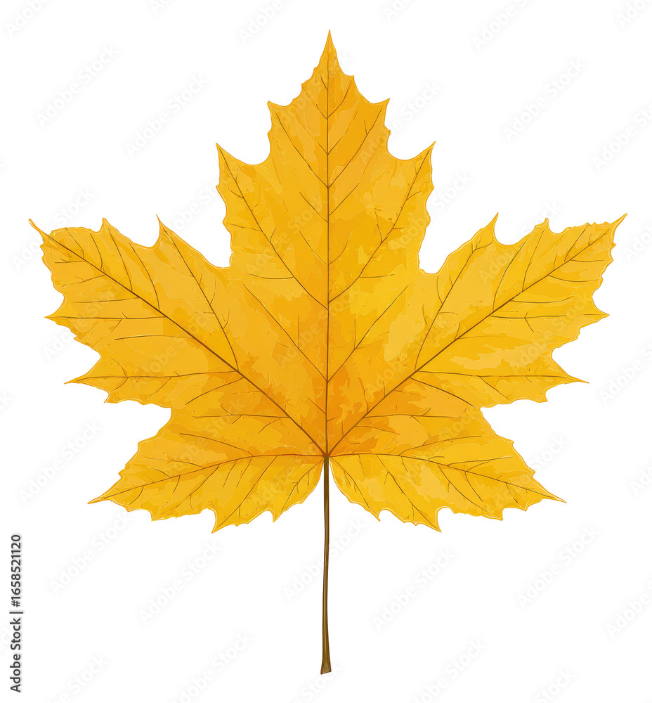Fototapeta premium Isolated, vibrant golden-yellow maple leaf