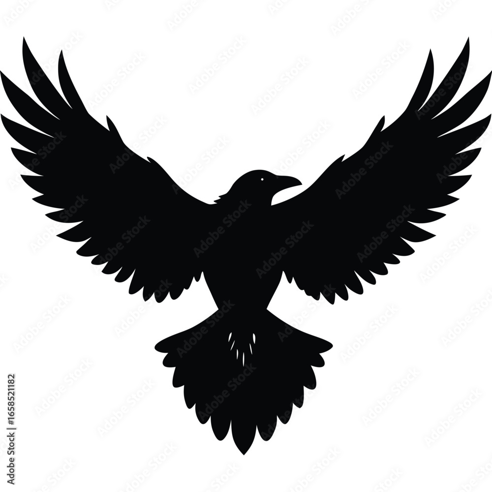 Obraz premium A powerful eagle in flight, with its black silhouette and outstretched wings, makes for a striking vector illustration against a white background