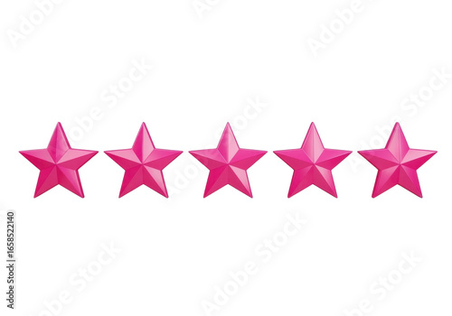 Five pink stars rating review feedback quality success evaluation on transparent background