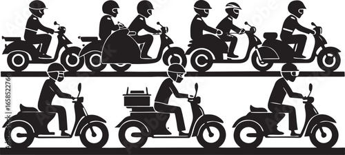 Silhouette of people on bicycles in Paris with red sport car