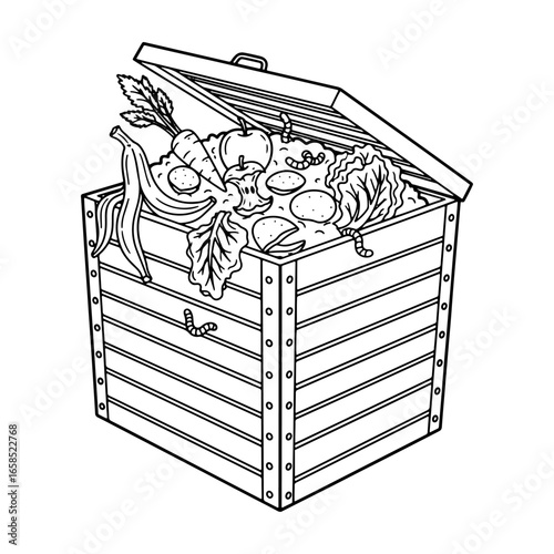 A simple illustration illustrating the composting method for gardens and soil. It is suitable for guides or web designs on home gardening, organic farming, and environmental protection.