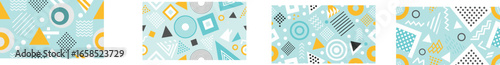  Set of 4 Retro 80s Memphis Style Seamless Patterns.