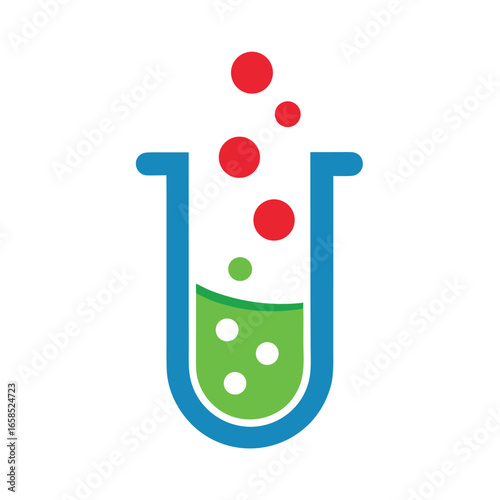 Modern laboratory logo featuring a vibrant blue test tube with scientific elements and clean typography
