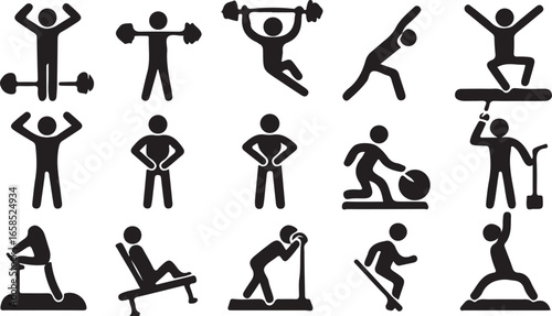 A set of black vector silhouettes of people for sports, business, and daily life icons