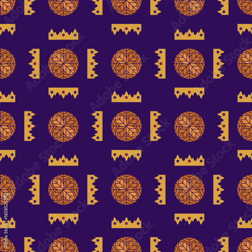 Galette des rois, French epiphany king cake seamless, repeat, tileable pattern. Vector background
