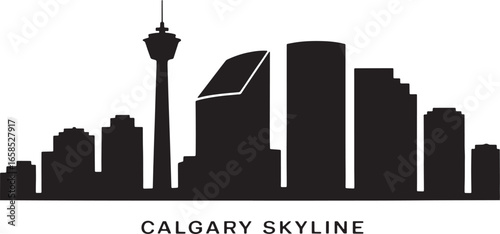 Calgary Skyline Silhouette Vector Illustration with City Name Below Buildings Design