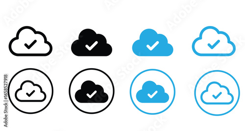 Cloud and check mark icon vector.