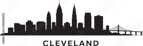 Cleveland Skyline Silhouette Vector Illustration with City Name Typography Design
