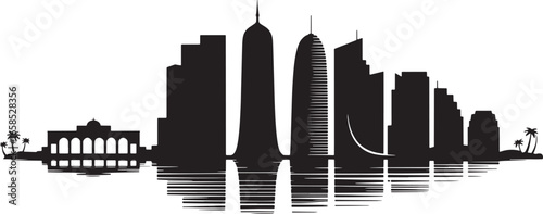 Doha Skyline Silhouette Vector Illustration with Famous Buildings and Landmarks
