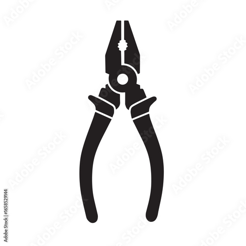 Simple black and white pliers silhouette illustrating repairing and construction tools