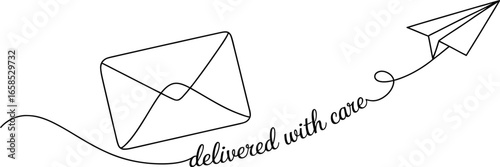 Paper airplane delivering a letter with the words delivered with care