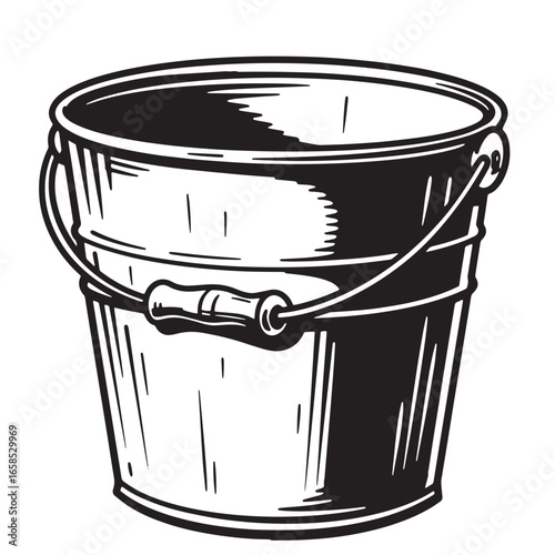 Simple vintage bucket illustration for cleaning and gardening isolated on white background