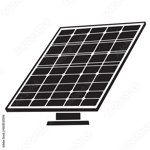 Vector illustration of a black and white solar panel capturing clean and renewable energy.