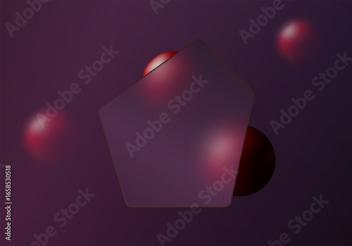 Dark glassmorphism pentagon with red spheres