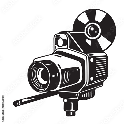 Vintage film camera illustration a detailed black and white cinema equipment drawing