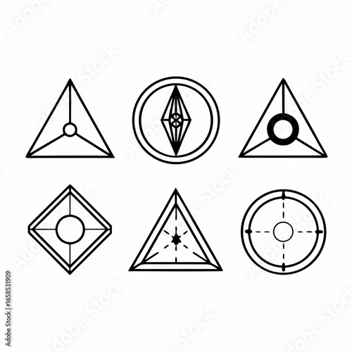 Free Download Set of six geometric triangle, circle and square icons isolated on white background for design element - GFXLoad