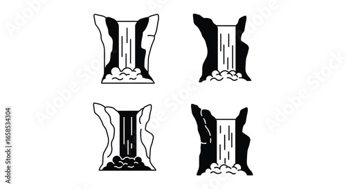 A set of four black and white illustrations of cat faces in different styles