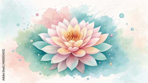 Watercolor Lotus Flower with Soft Pastel Splashes water lily