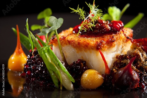 Foto Luxury fine dining dish artistic plating modern Michelin star restaurant