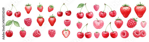 A vibrant assortment of red fruits including strawberries, cherries, and raspberries.
