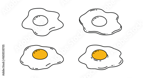 fried eggs in different cooking stages illustration