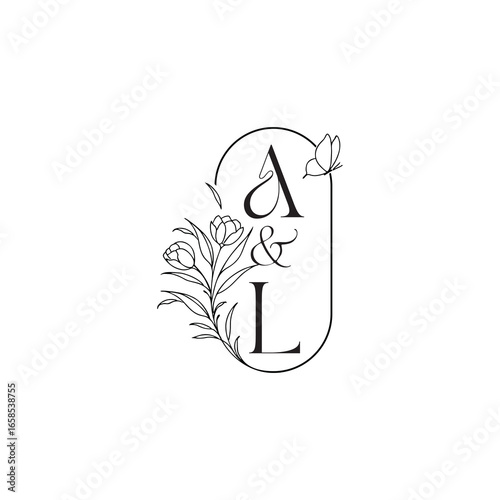 caligraphic style monogram luxury minimalist logo design AL wedding initial concept alphabet letter
