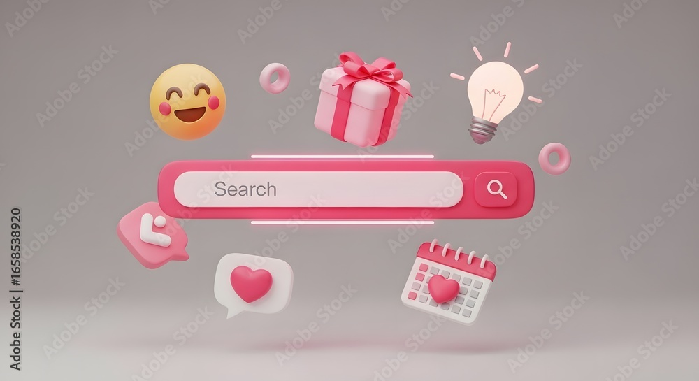 Fototapeta premium Online search bar with social media and gift icons