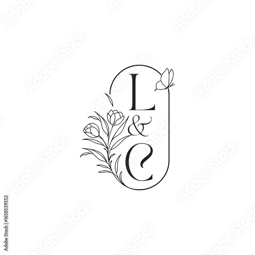 caligraphic style monogram luxury minimalist logo design LC wedding initial concept alphabet letter