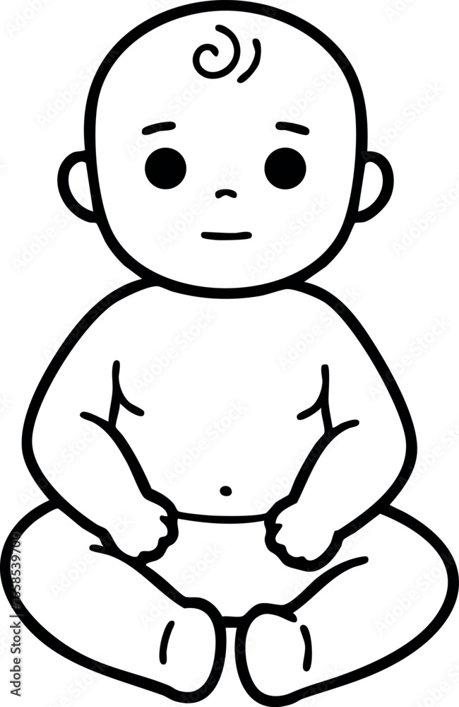 Baby sitting simple line art illustration with minimal detail and neutral expression Baby sitting simple line art illustration with minimal detail and neutral expression
