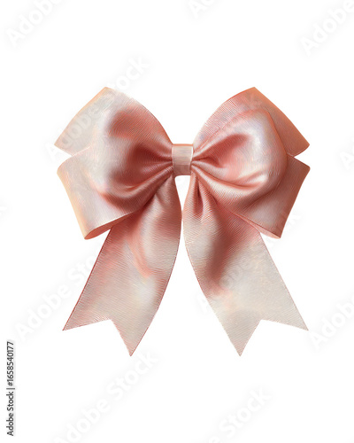 A blush pink satin bow, elegantly curved