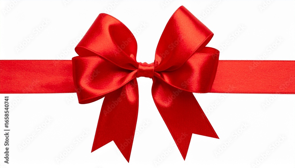 Fototapeta premium Shiny red satin ribbon tied into a bow with horizontal alignment.