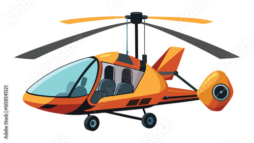 Cartoon illustration of a single seater autogyro featuring an orange and brown color scheme isolated on white perfect for childrens content