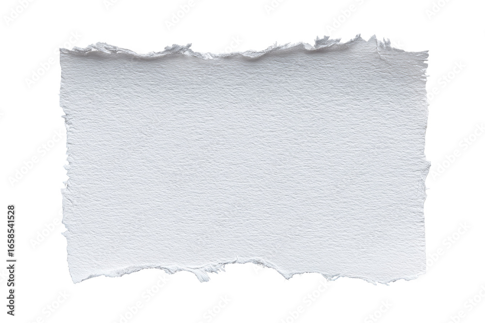 Fototapeta premium A pristine, rectangular piece of white paper, torn from larger sheet. Rough, uneven edges
