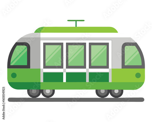Green and grey tram illustration urban public transportation simple design flat vector graphic minimalist style city transport system for design