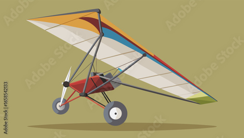 Illustration of a classic motorized hang glider with wing and propeller ready for flight adventure and open sky exploration