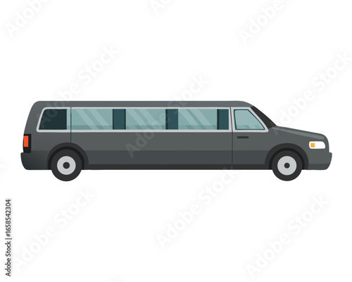 Isolated dark grey limousine car illustration side view luxury automobile vehicle for events celebrations and special occasions in transportation services