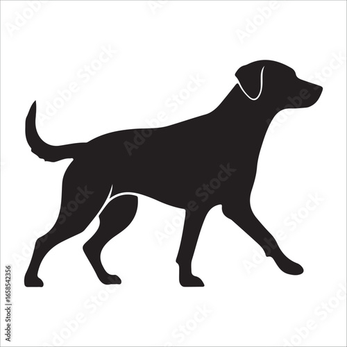 Dog silhouette vector Illustration:  Alert, Muscular Canine Standing on Rocky Ground, Vintage Style.